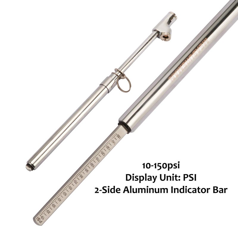 MEASUREMAN Heavy Duty Dual Head Truck Tire Gauge, Solid Brass Body, Aluminum Slide, with Hook, Range 10-150psi - Image 2